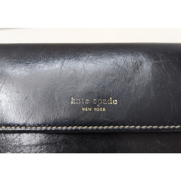 Kate Spade New York Black Leather Credit Card Trifold Wallet - Made in Italy - Picture 4 of 16